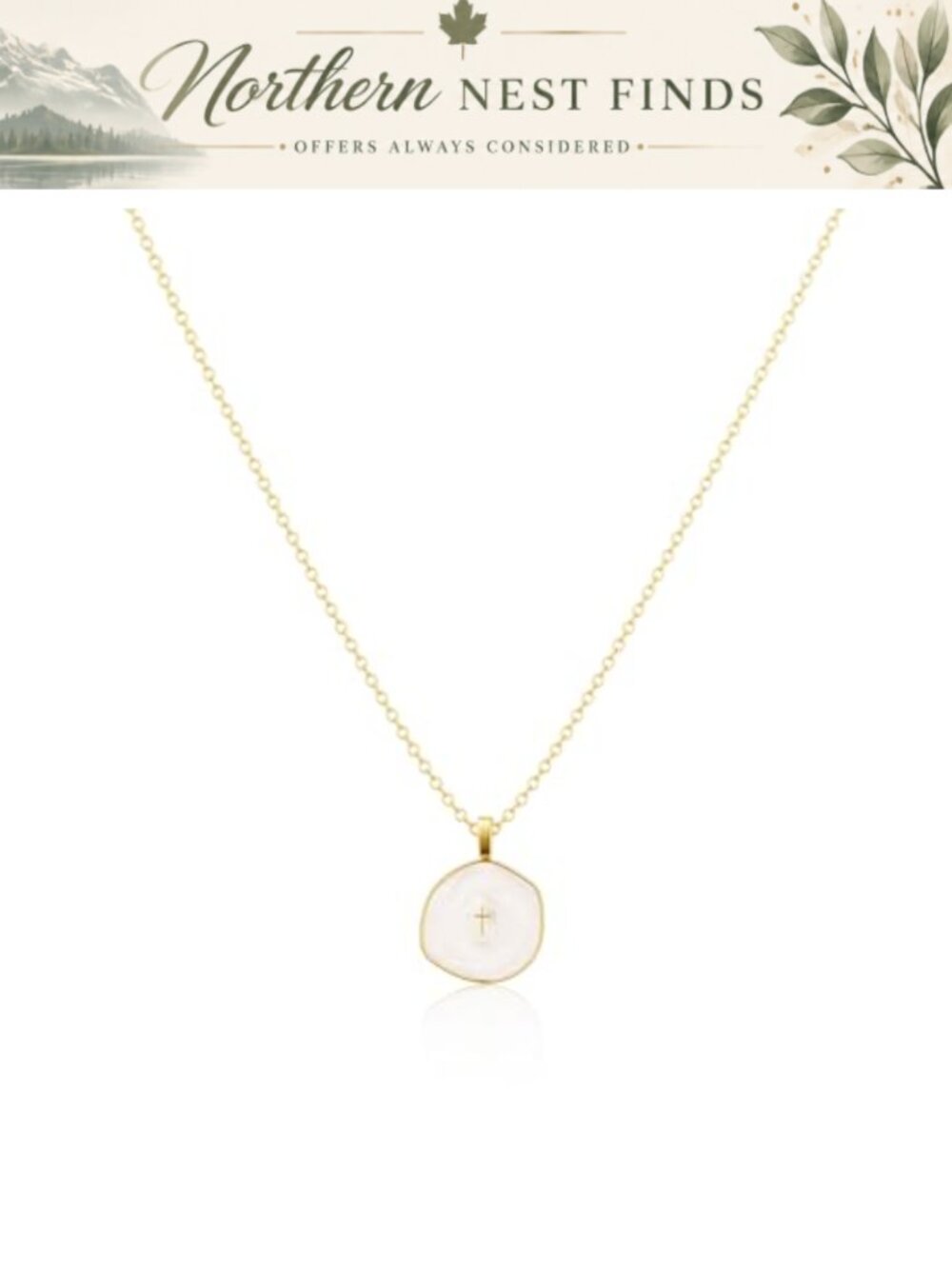 14K Gold Plated Cross Necklace Dainty Disc Pendant Religious Gift